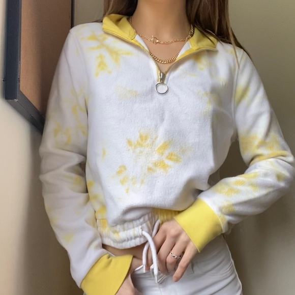 Zine Indiana Yellow Tye Dye Quarter Zip Crop Sweatshirt 🐣🐇 - Picture 3 of 4